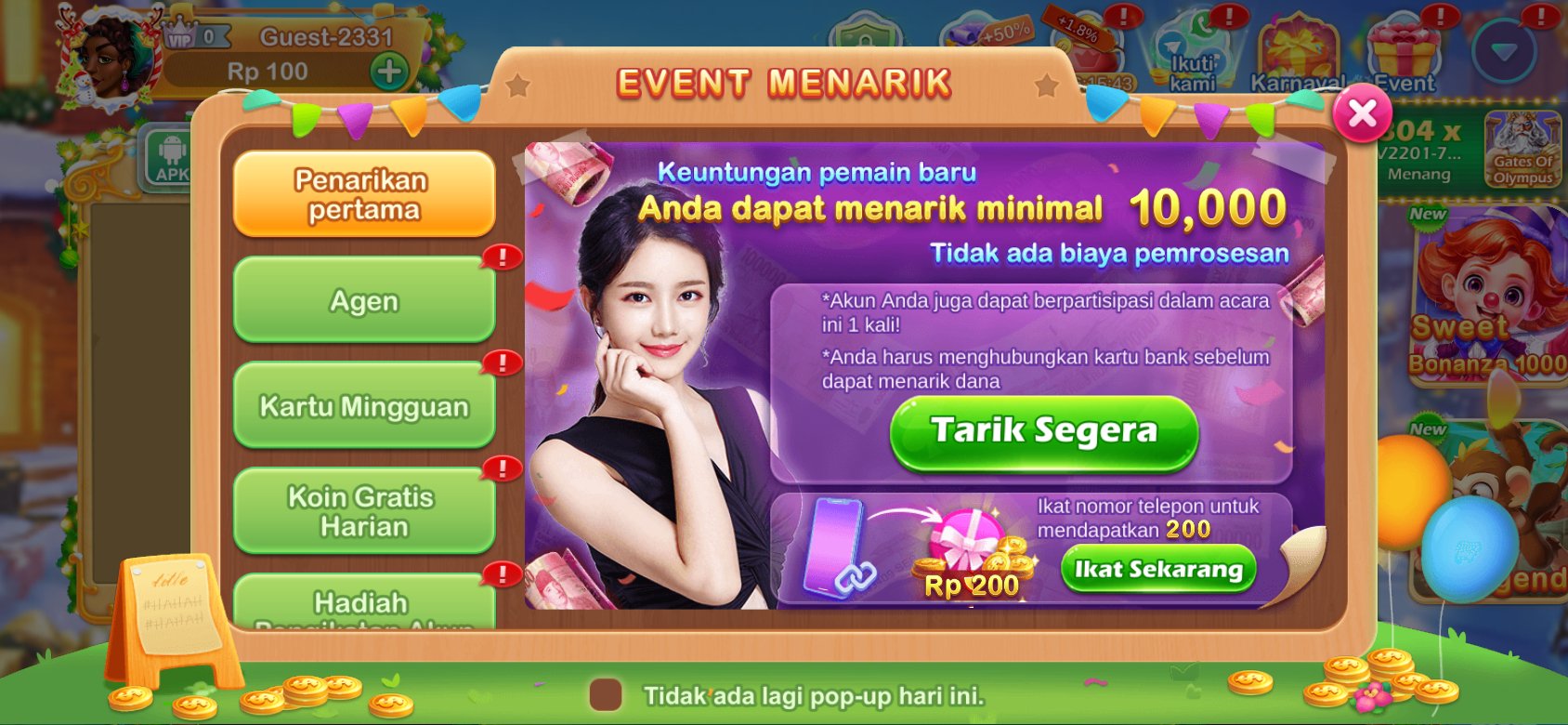 Penarikan cepat tanpa biaya di K3K3 Apk Modify untuk pemain baru.