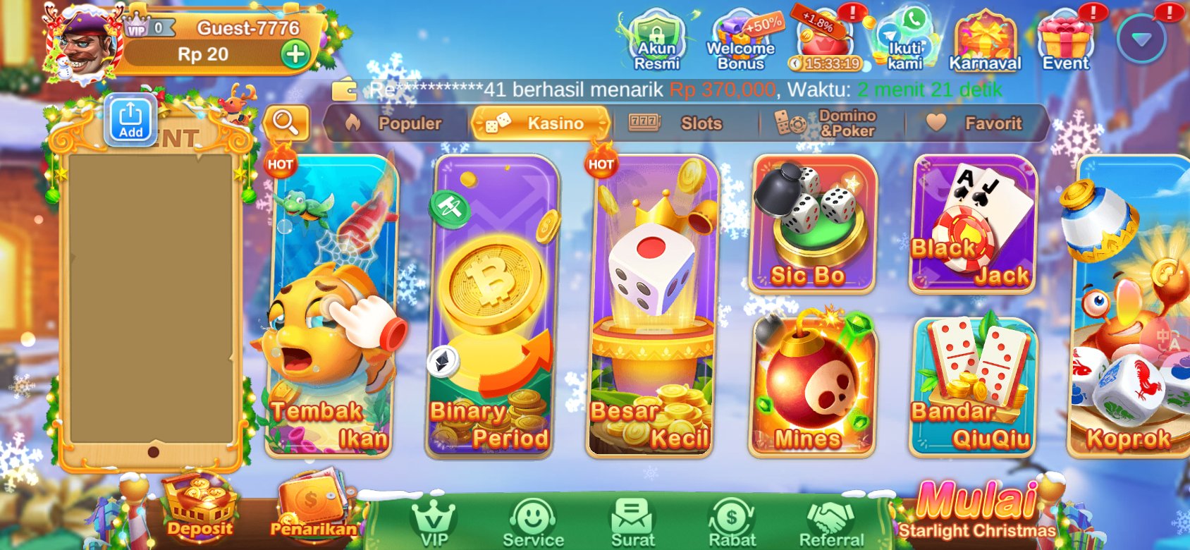 Game kasino populer seperti Tembak Ikan dan Sic Bo tersedia di K3K3 Apk Modify.
